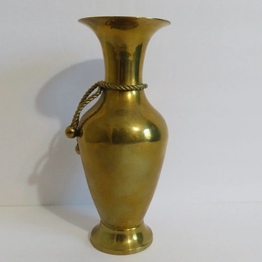 Wildwood Brass Vase Decorative Rope Detail‎ Flared Neck Mid Century Modern 7.5